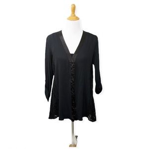 Barbara Lesser Black Knit Lace 2 Set Jacket L